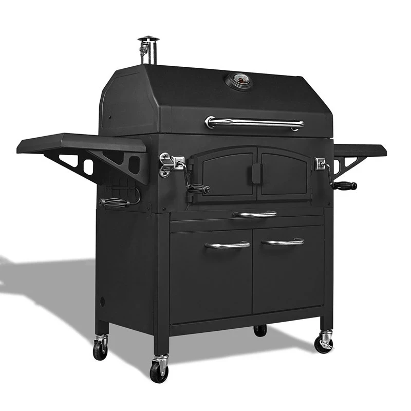 

Outdoor Heavy Duty Charcoal Barbecue Cart Portable Cast Iron Barbecue Mesh Smoker Grill with Shop