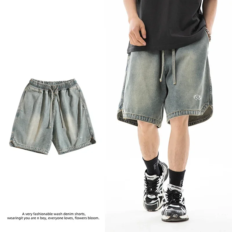 

Quarter Pants Shorts Male Korea Men's Clothing Cowboy Summer New United States Embroidery Loose Fitting Y2k Clothes Pants Men