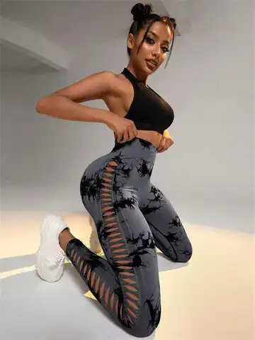 Tie Dye Seamless Leggings for Women High Waist Yoga Pants, Scrunch Butt Lifting Elastic Tights, Side mesh design