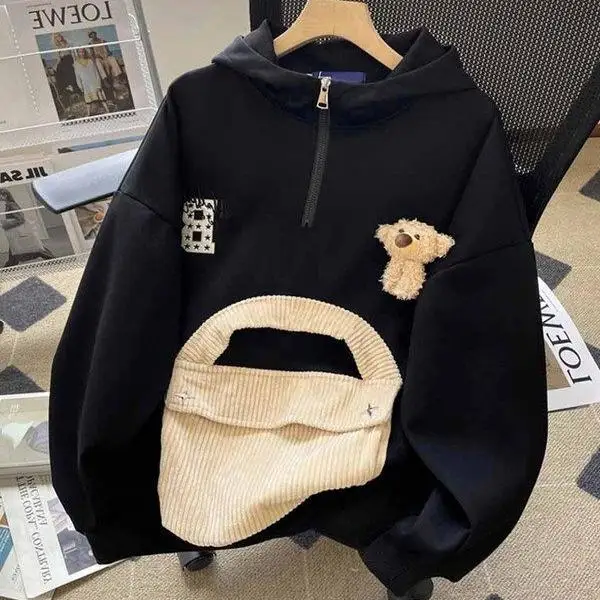 

Осень-зима, большой размер 300, толстовка с капюшоном с медвежьим дизайном, мужская свободная модная верхняя одежда, молодежное модное длинное све, мультяшный принт