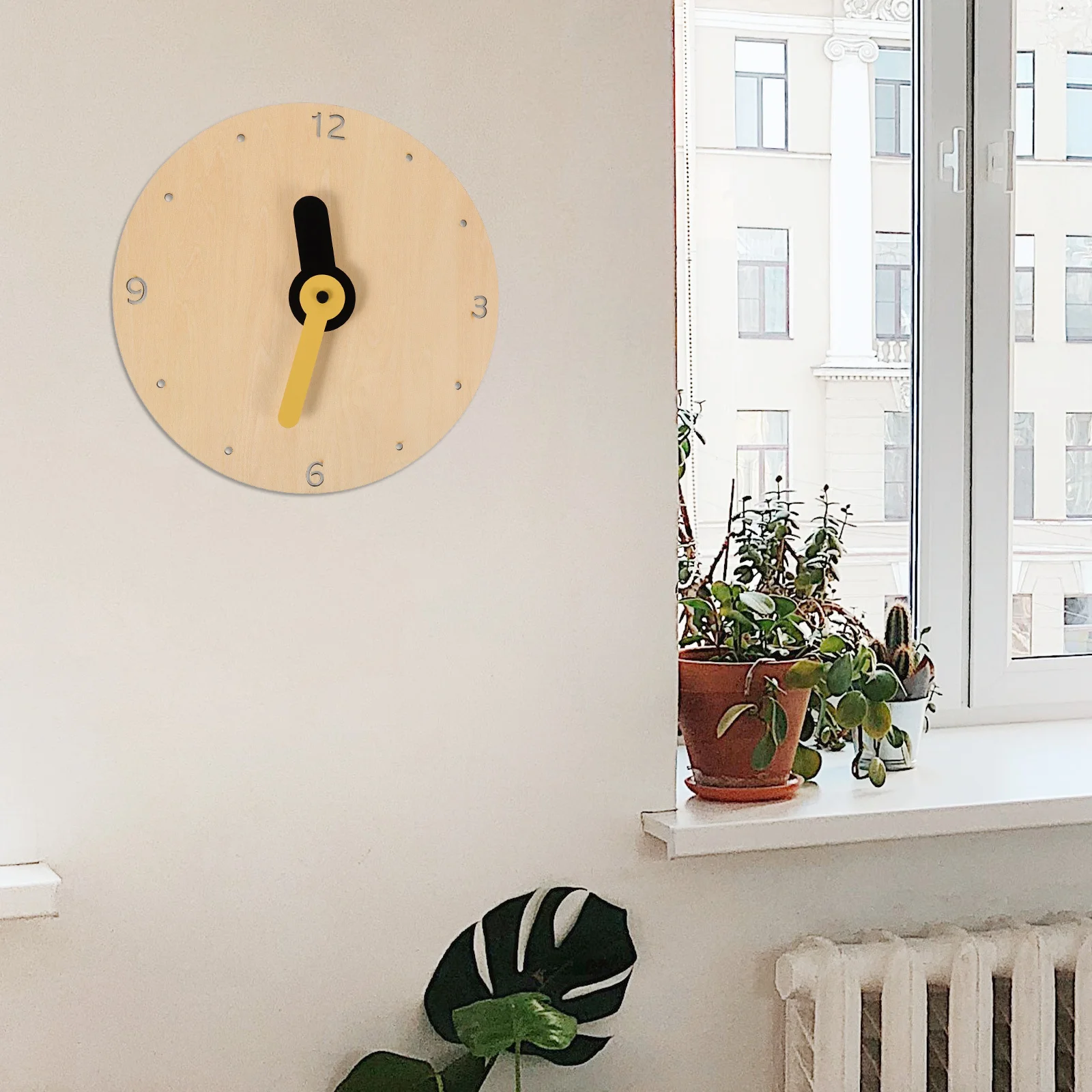 

Mute Wall Hanging Clock Round Wooden Face Silent Movement Great for Bedroom Living Room Decor Nordic Style Home Clock Decorative