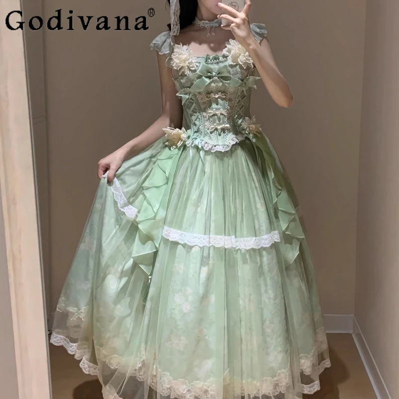 Китайское зеленое вечернее платье Лолиты для женщин, супер фея, красивое платье для дня рождения, женское платье принцессы Лолиты для взрослых