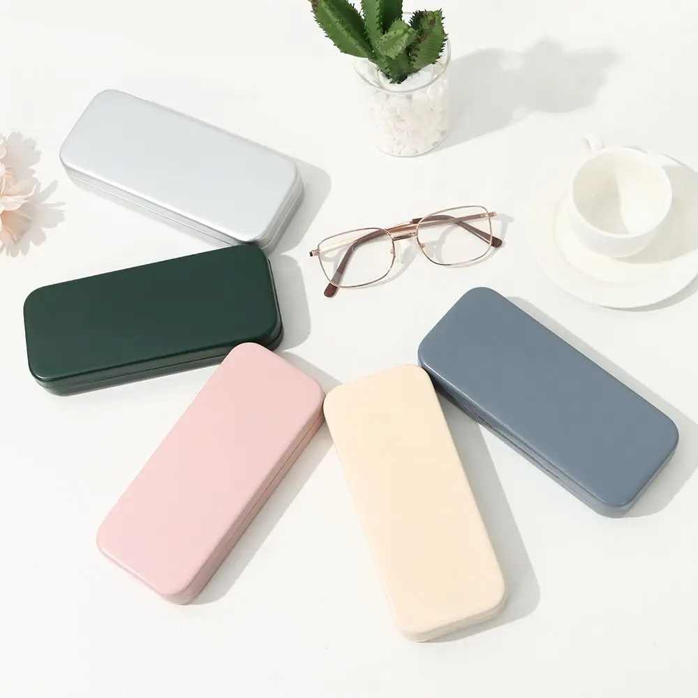 Anti-Fall Simplicity Solid Color Compressive Case Glasses Storage Glasses Box Tin Box