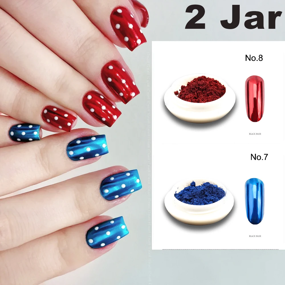 

2Jar Red and Blue Chrome Nail Powders set Metallic Effect Pigment Christmas Series Rubbing Dust Valentine Manicure Glitter Flash