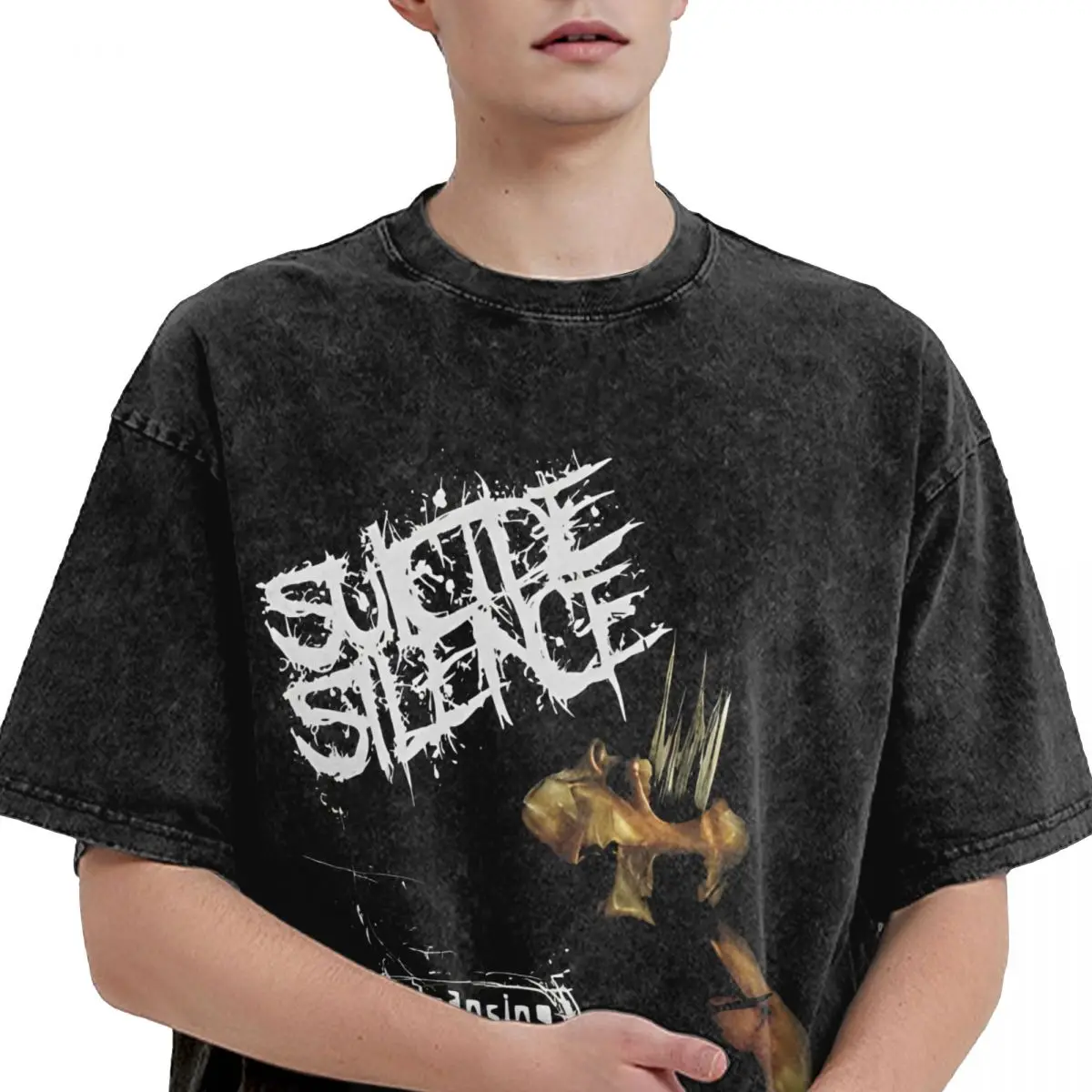 Suicide Silence Black Metal Rock Outfit Washed T Shirt Men Women Streetwear Hip Hop T-Shirts Tee Shirt Short Sleeve