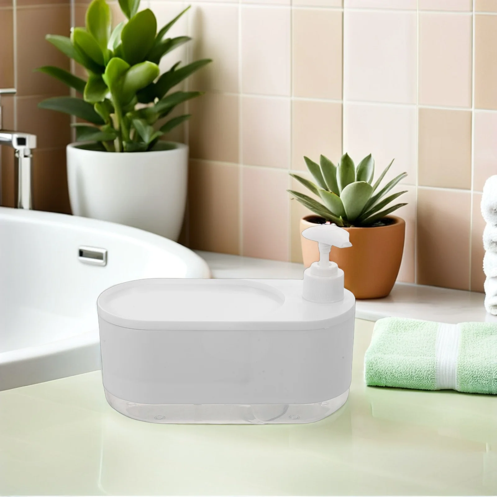 

Kitchen Soap Dispenser Pump Refillable Liquid Hand Dishwashing Dispenser With Sponge Holder Countertop Organizer For Bathroom