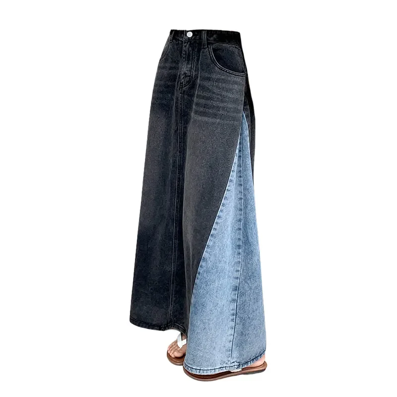 Spring Summer Denim Long Skirt Women 2024 New Fashion Loose Leisure Skirt A Word Skirt Assorted Colors Pocket 4XL Female