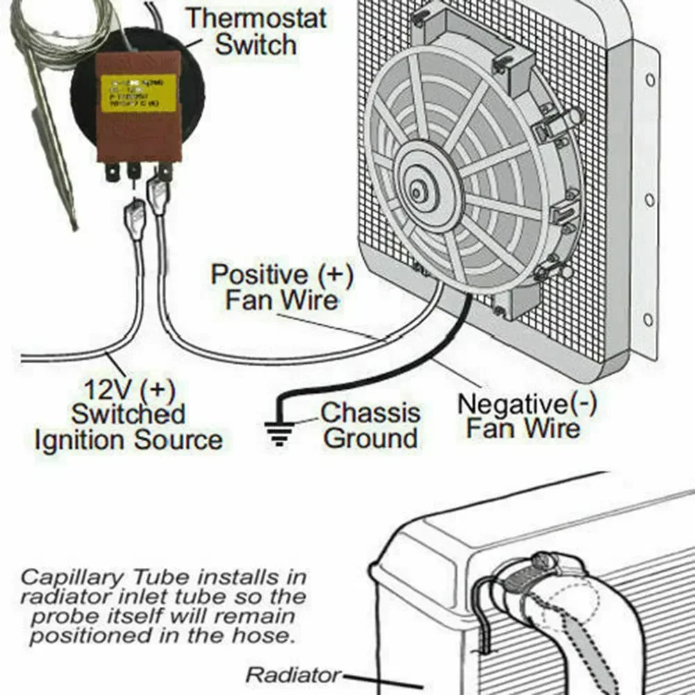 Adjustable Electric Fan Thermostat Switch 0℃～120℃ Cooling Fan With 12V Rotary Temperature Control Switch Capillary Thermostat