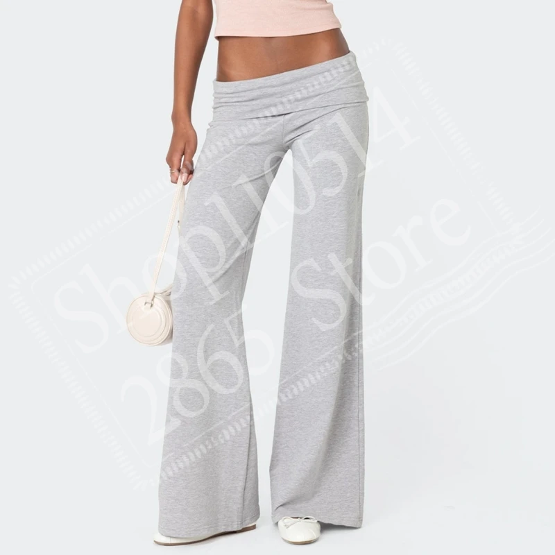 Casual Wide Leg Sweatpants for Women Fold Over Low Rise Flare Yoga Lounge Pants Back to School Clothes for Teen Girls Outfits view 2