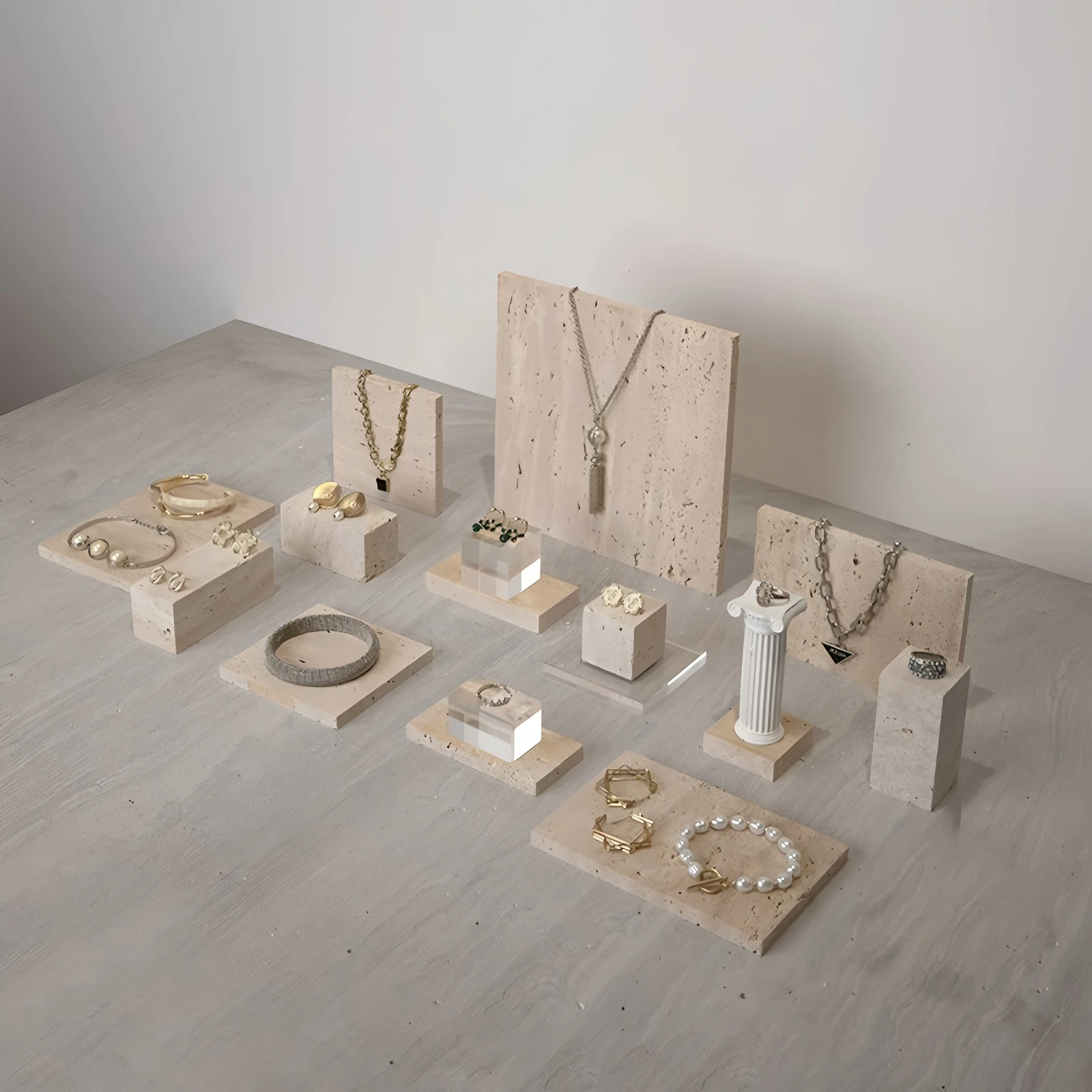 

Travertine Marble Coaster Set & Vanity Tray, Natural Stone Slab Quadrilateral for Earring Display Cup Stand Vanity Organizer