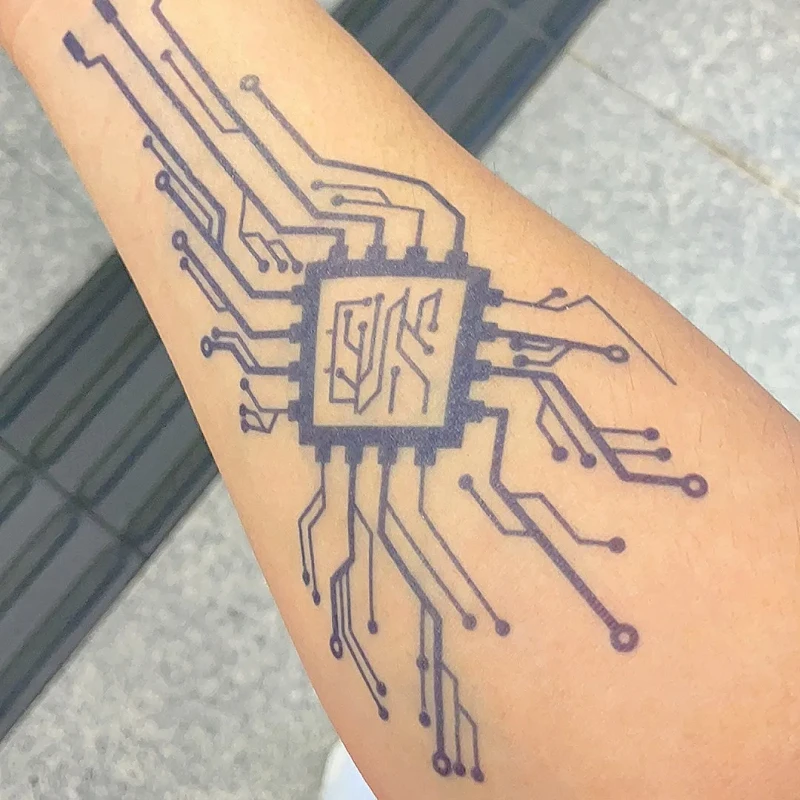 สมุนไพร Circuit Board ปลอม Tattoo สําหรับชายหญิงแขนยาวนานสติกเกอร์ Cyberpunk ชั่วคราว Tattoo กันน้ํา Tatuajes Temporales