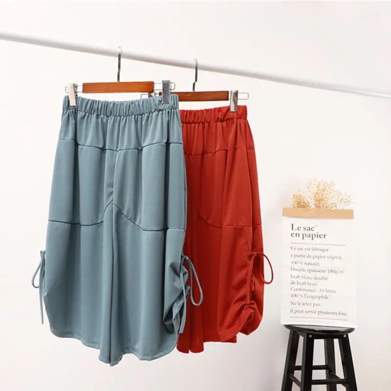 Oversized Women Clothing Summer Loose Shirring Solid Color Elastic Waist Harem Ladies Fashion Loose All-match Pocket Trousers