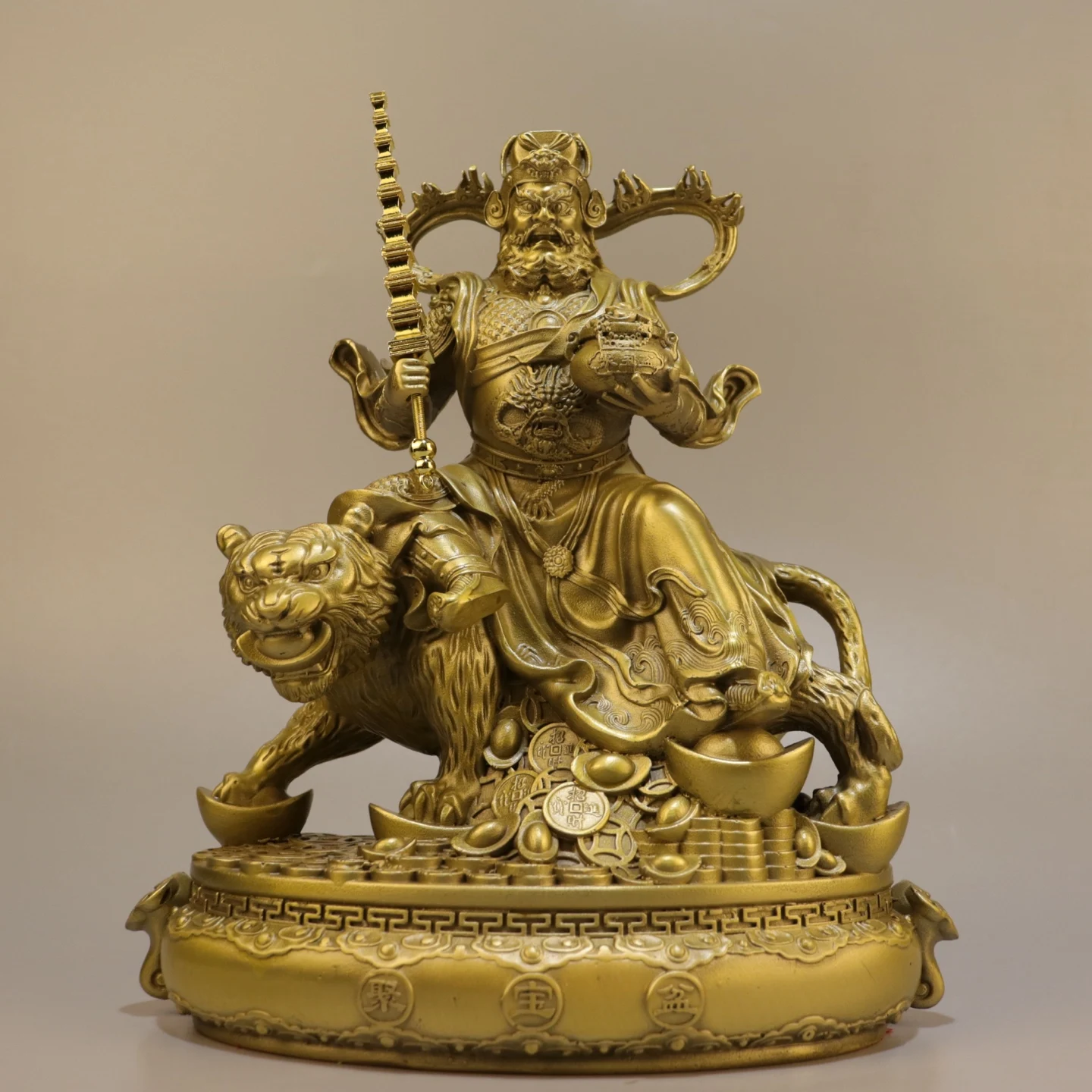 Brass Zhao Gongming Riding Tiger Statue - Elegant Home Decor Art Sculpture for Living Room Perfect Decorative Piece in Brass