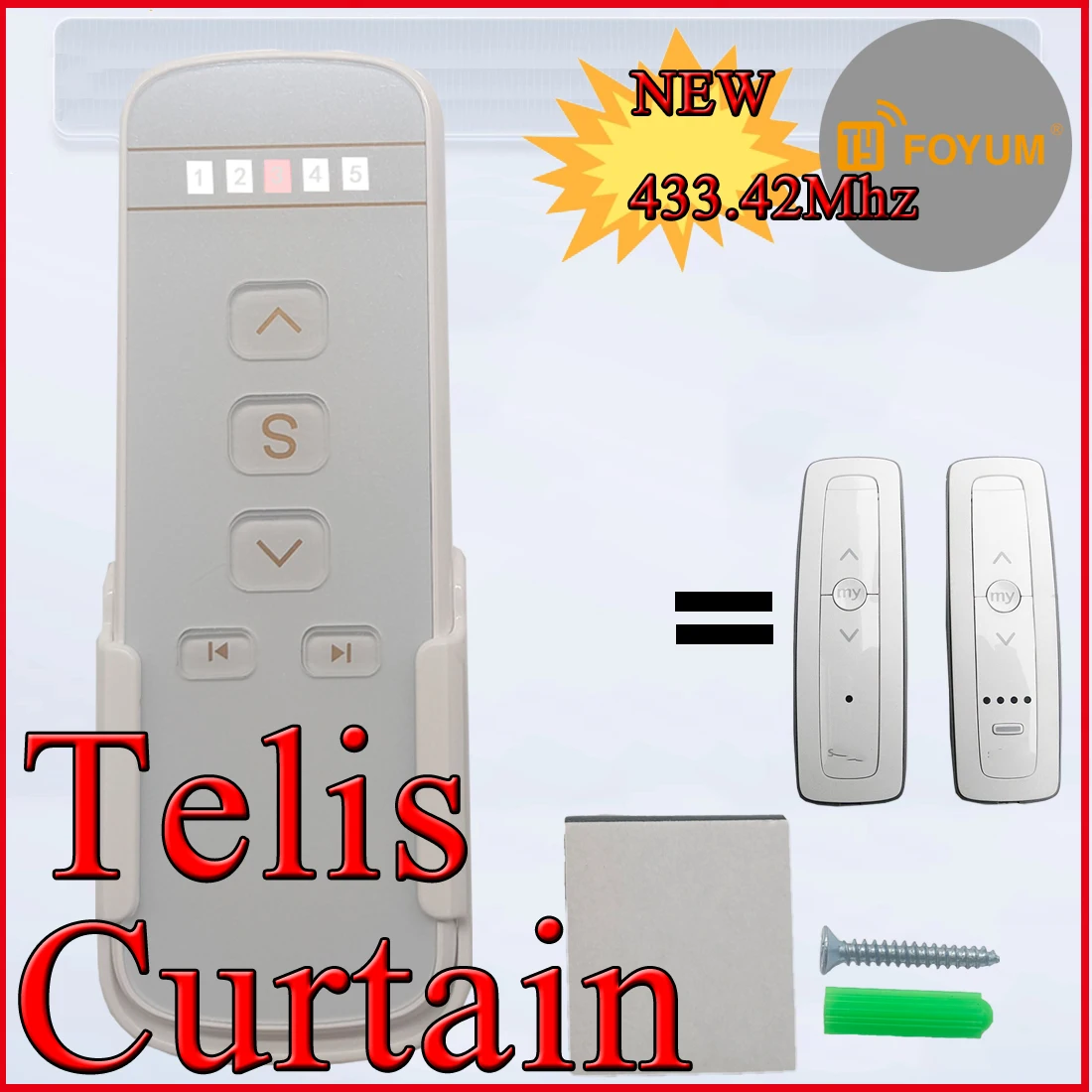 5 Channel RF Universal Window Curtain Remote Control 433mhz Rolling Code Curtain Remote Control Replacement for Window Curtain 