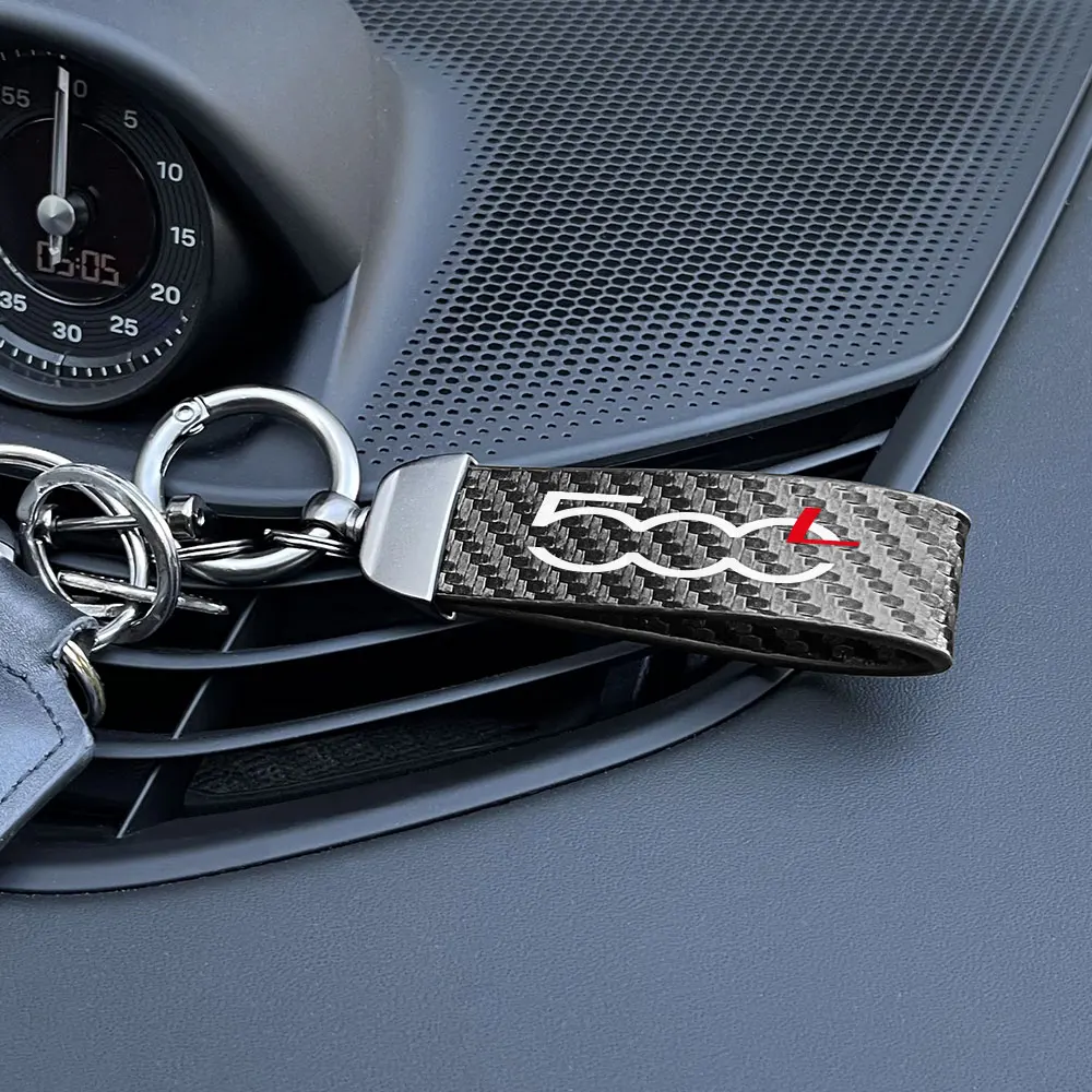 Car Carbon Fiber Pattern PU Leather Key Chain For Fiat 500 500C 2012 500X 500L Abarth 695  Key Ring Interior Accessories Tools