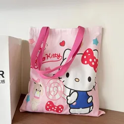 Nowa torba płócienna Kawaii Kuromi Hello kitty Cinnamoroll damskie torby na ramię na co dzień torba na zakupy o dużej pojemności