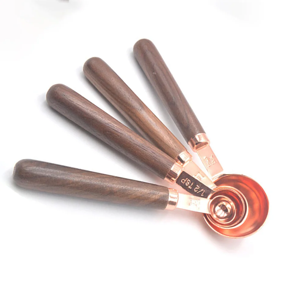 

4Pcs Walnut Handle Stainless Steel Measuring Spoons Premium Precision Baking Cooking Kitchen Tool Set Measuring Spoon