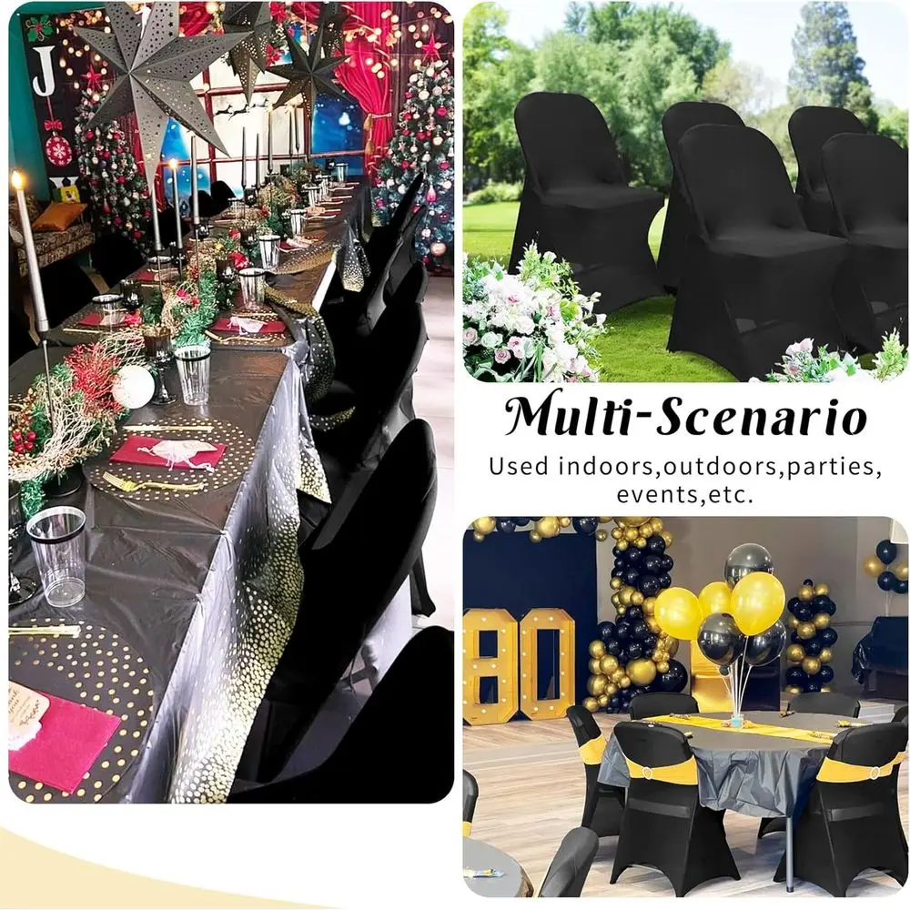 أغطية كراسي قابلة للطي قابلة للتمدد من ألياف لدنة عالمية، 100 عبوة لحفلات الزفاف والحفلات والولائم والاحتفالات والعروض التجارية