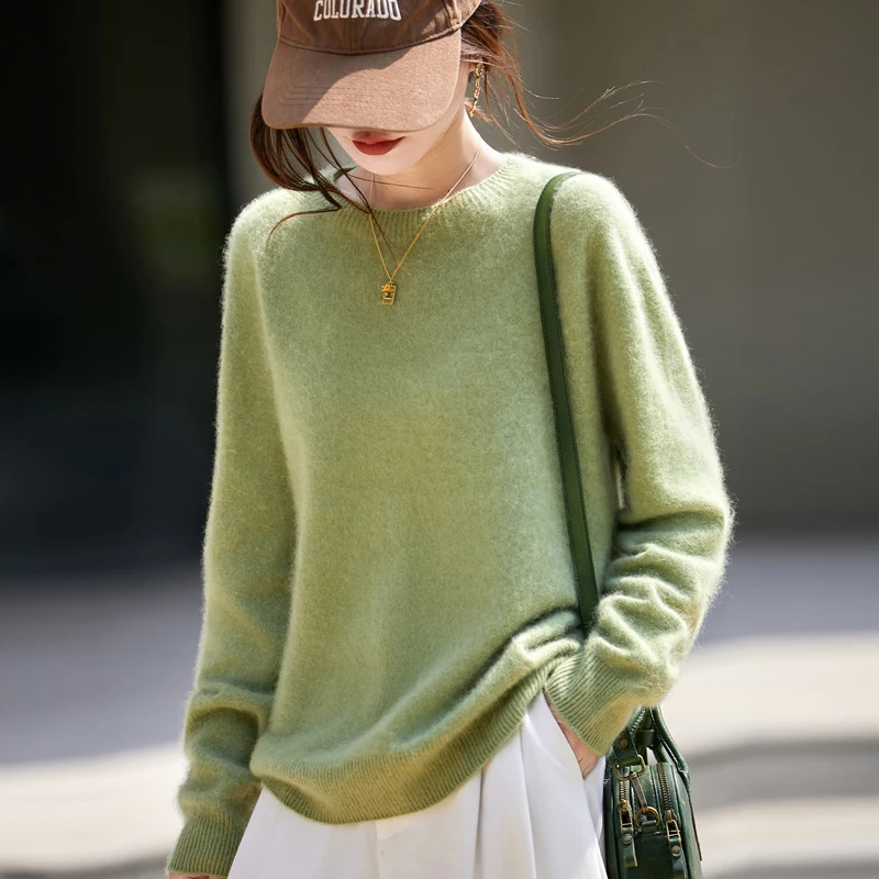 

THYFGT женская одежда из матовой шерсти с круглым вырезом розовые повседневные свитера мягкие однотонные вязаные топы пуловеры джемперы зимние