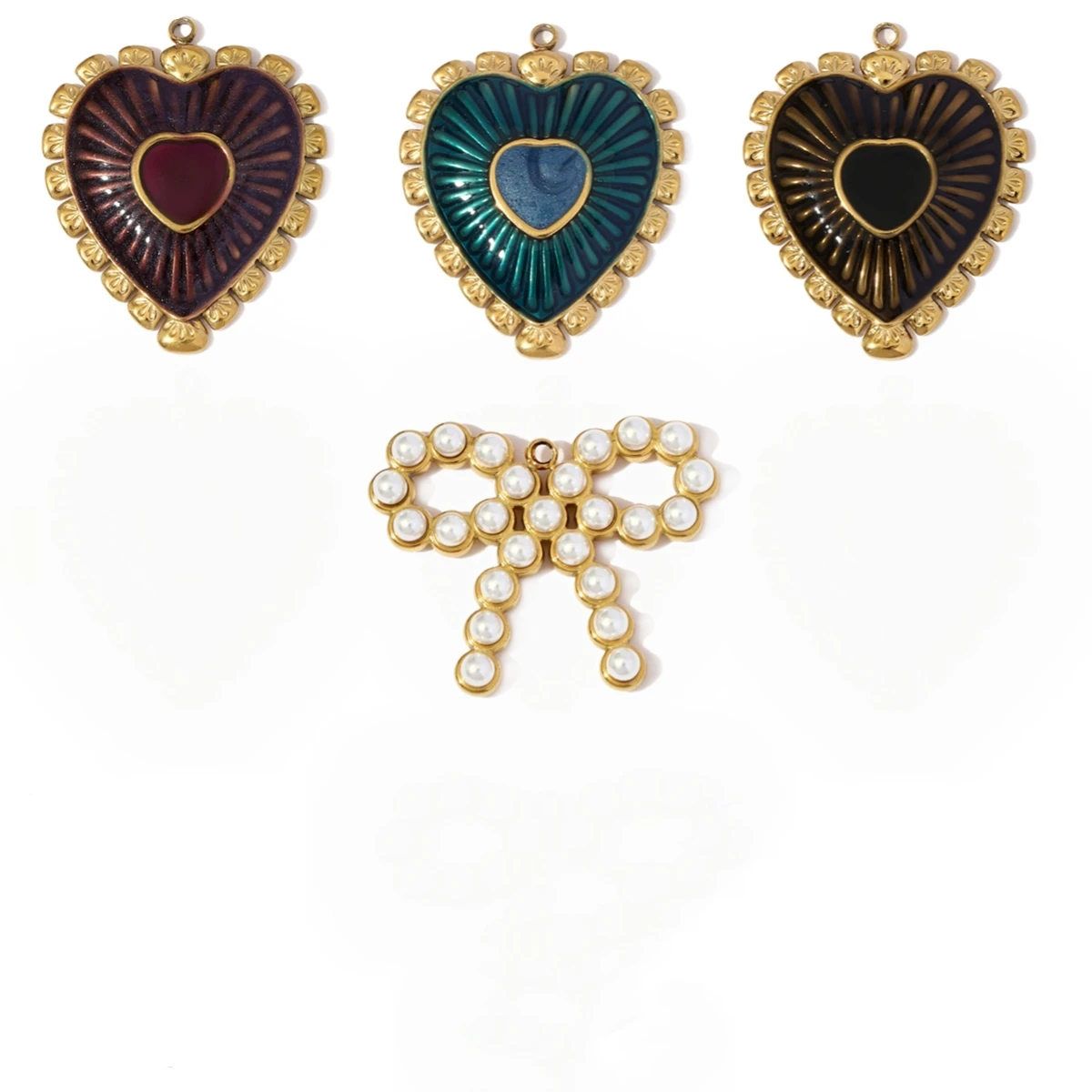 

3Pcs/Lot Stainless Steel Bowknot Heart Charms Enamel Necklace Pendants For DIY Making Fashion Jewelry Accessory Wholesale