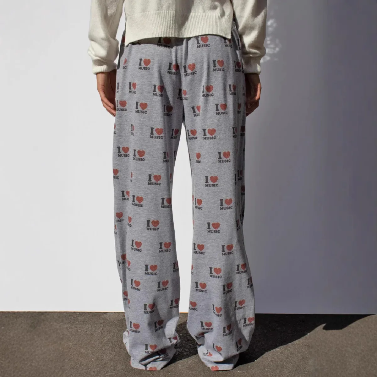 Hohe Taille, weites Bein, Hip-Hop-Sport-Hose, modisch, I Love Music Print, lässig, amerikanisches würziges Mädchen, Persönlichkeit, gerade Hose