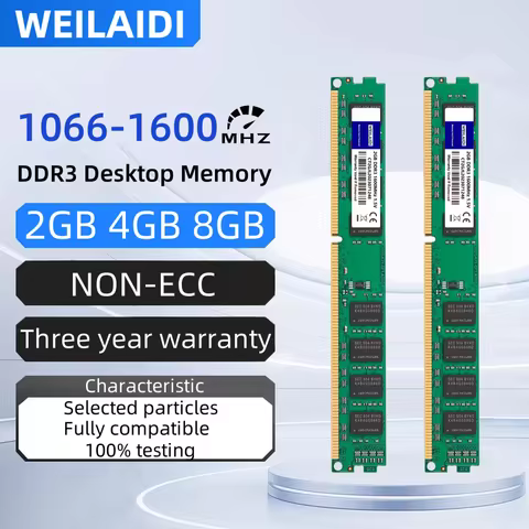 Desktop DDR3 RAM Memory 2GB 4GB 8GB 1066 1333 1600MHz PC3-8500 PC3-10600 PC3-12800 UDIMM 240PIN 1.5V Non-ECC RAM for Computers