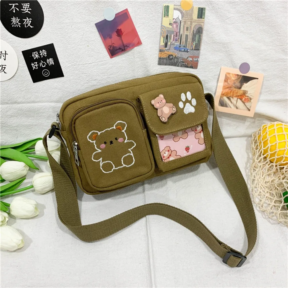 

Funny Japanse Style Canvas Small Bag Cute Bear Embroidery Crossbody Bag Girls Messenger Bag Women Girls