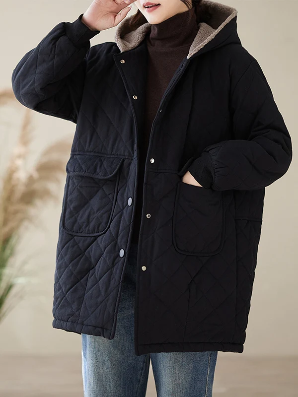 Jaet en coton rétro pour femme, manteau mi-long à capuche en velours d'agneau chaud, Vintage artistique, rembourré, vêtements d'extérieur, hiver