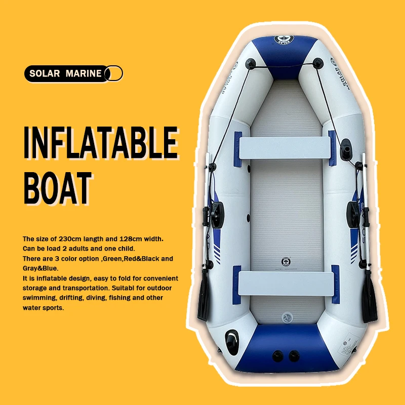 Solarmarine PVC Inflatable Fishing Boat Rowing Kayak Canoe with All Accessories for Water Entertainment, 3 Person, 260 cm