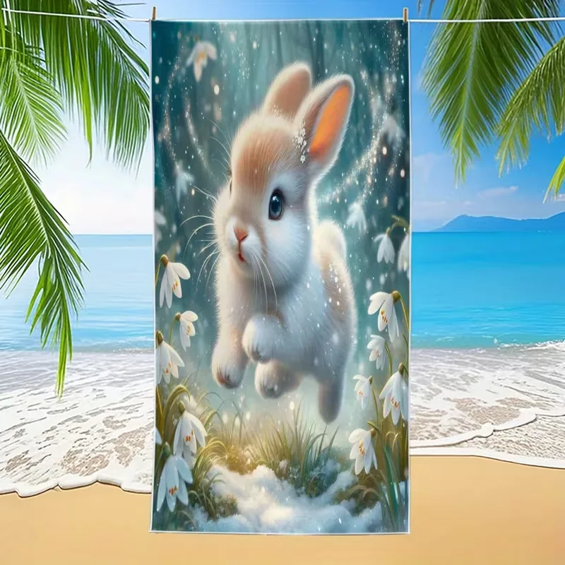 Vintage White Swan Lotus Pond Print Beach Towel Quick Dry Sand Resistant Swimming Towel for Summer Beach