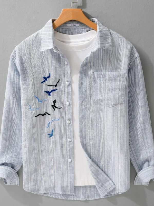 

Мужская демисезонная куртка-бомбер Ele Long Sve в полоску с вышивкой в виде птицы, повседневная верхняя одежда, новинка весна-осень