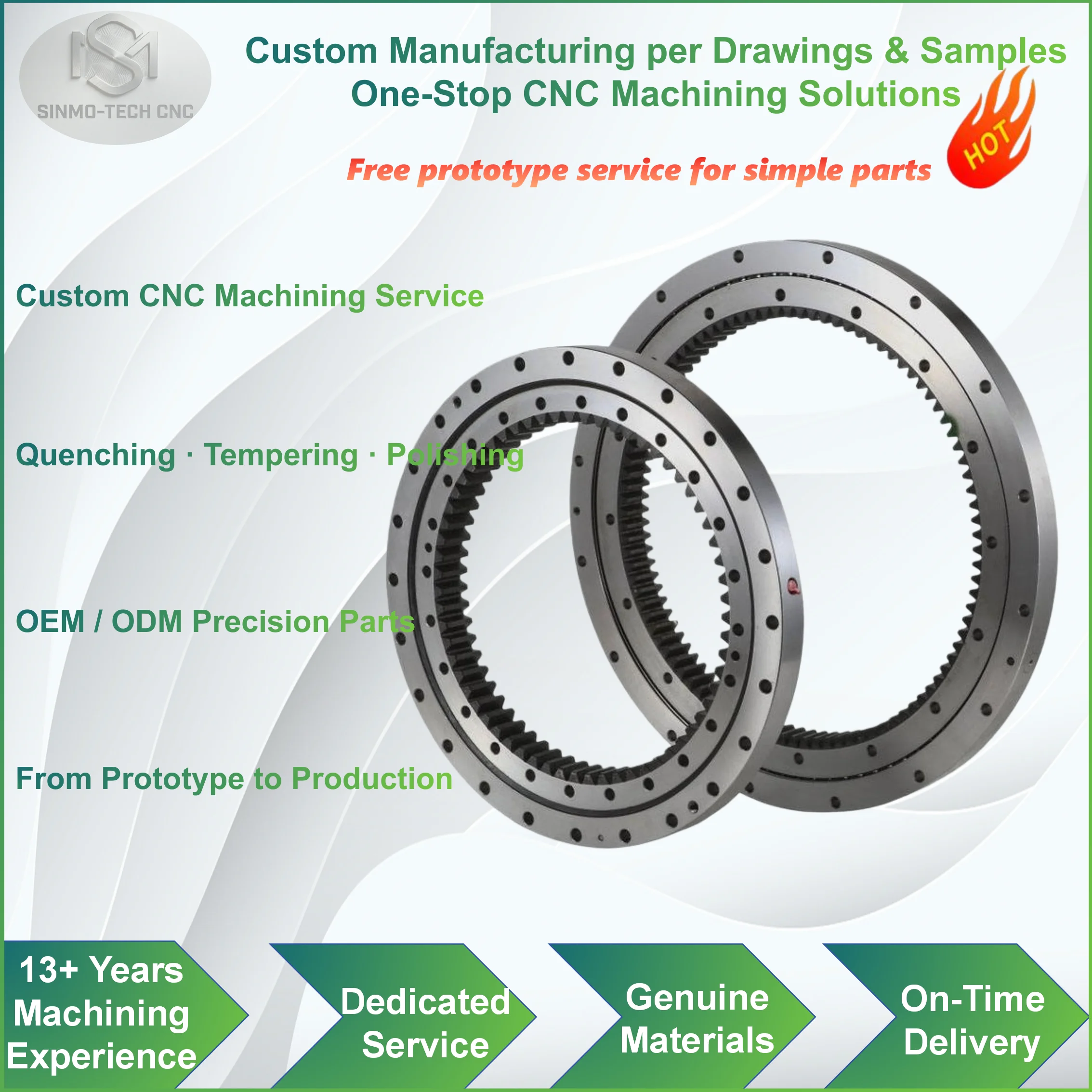 OEM ODM Custom CNC Machining Service Metal Parts Milling Turning Polishing Heat Treatment Quenching Tempering Prototype Factory
