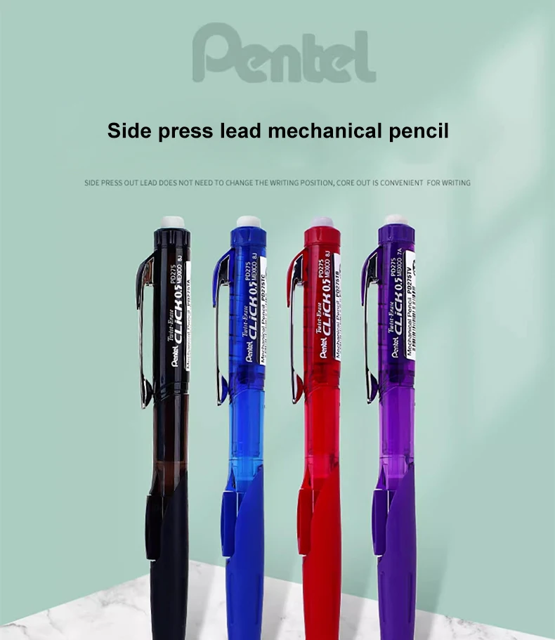 1 Stück Japan Pentel Druckbleistift PD255 mit seitlicher Druckmechanik und drehbarem Radiergummi, 0,5 mm, nicht leicht zu zerbrechende Mine, Zeichenbedarf, Schulbedarf – Detail 1