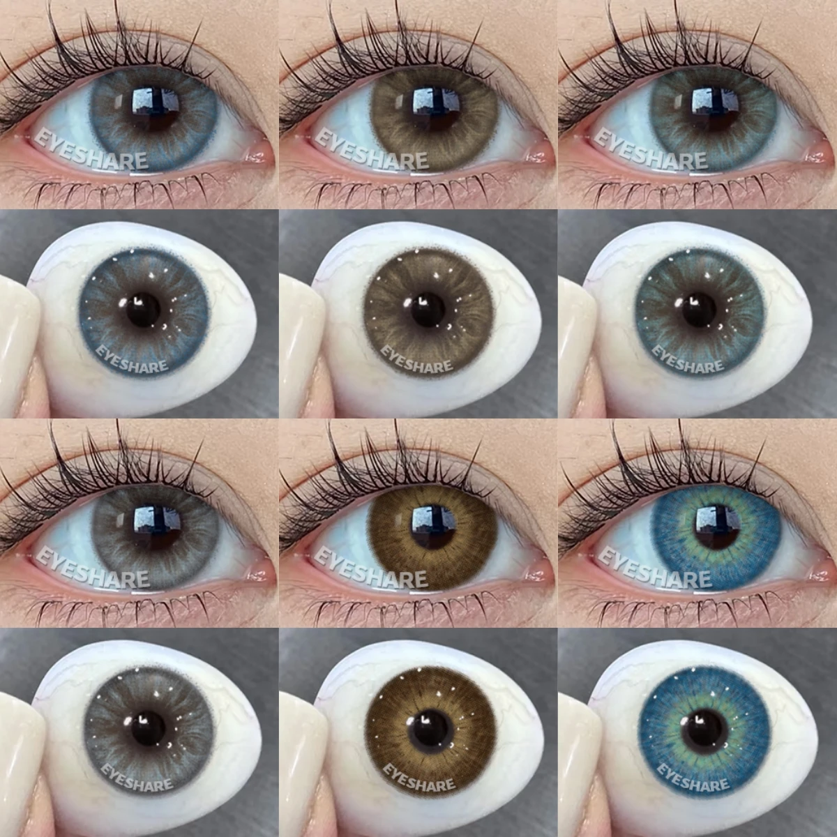 EYESHARE 2 Stück neue farbige Kontaktlinsen, braune Augenkontakte, hochwertige blaue Augenlinsen, graue Pupillinse, 6 Monate Einweg