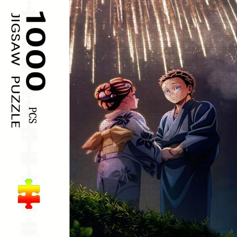 Anime Couple in Kimono Fireworks Jigsaw Puzzle Adult Romantic Theme Intellectual Game Home Leisure Decorative Puzzle Toy