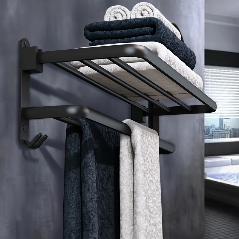 Wandmontiertes Badezimmer-Aufbewahrungsregal, Wandmontierter Handtuchhalter, Toiletten-Badetuchhalter, Handtuchring, Kleiderständer, kann mit o installiert werden.