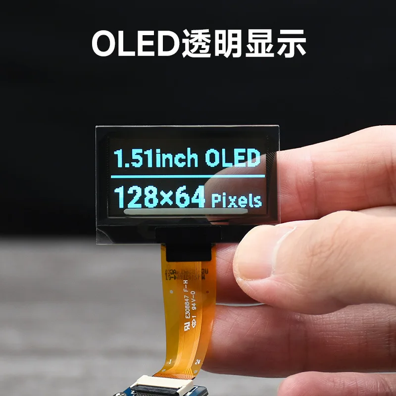 1.51 Inch Transparent OLED Screen 128 × 64 Resolution SPI/I2C Interface Blue Display