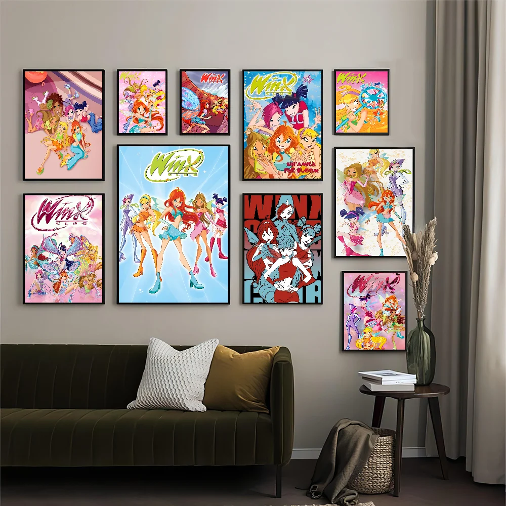 Girl-W-Winx Anime Posters Sticky Decoracion Painting Wall Art White Kraft Paper Wall Decor