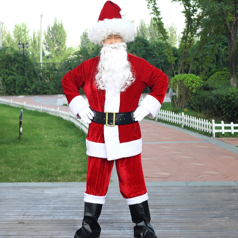 Men Deluxe Santa Suit Father Christmas Outfit Santa Claus Costume For Adults