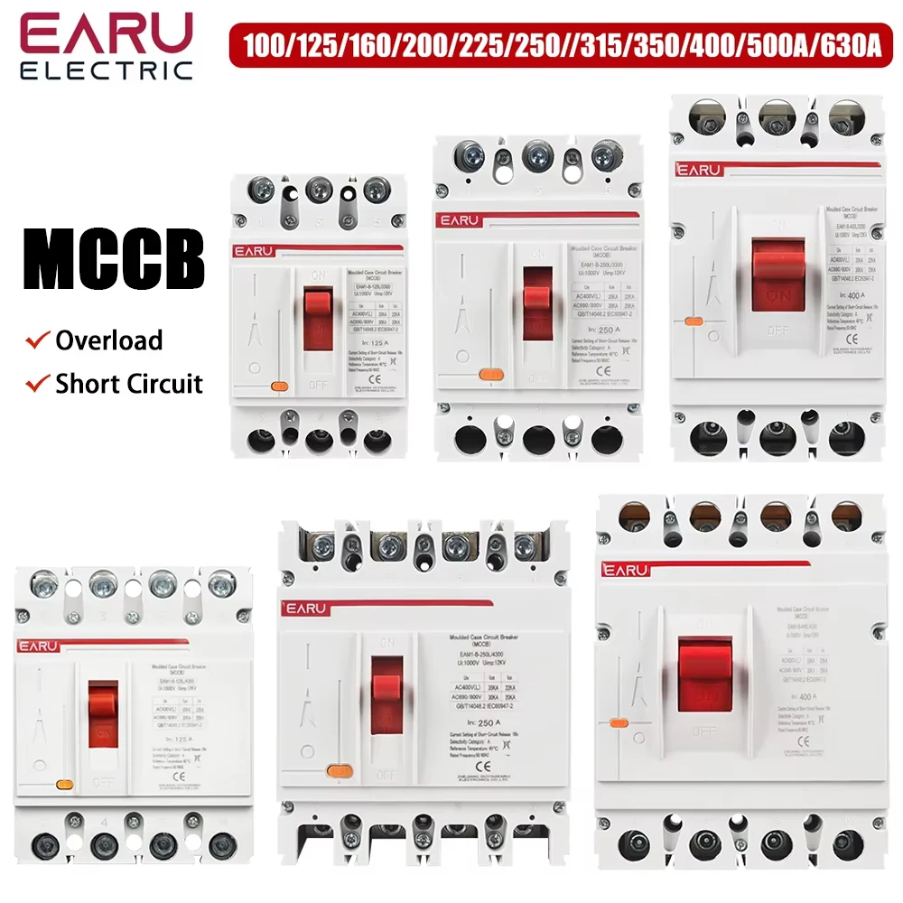 

3P 4P AC 400V 100A-630A MCCB Solar Moulded Case Circuit Breaker Overload Protection Switch Protector for Solar PV Photovoltaic