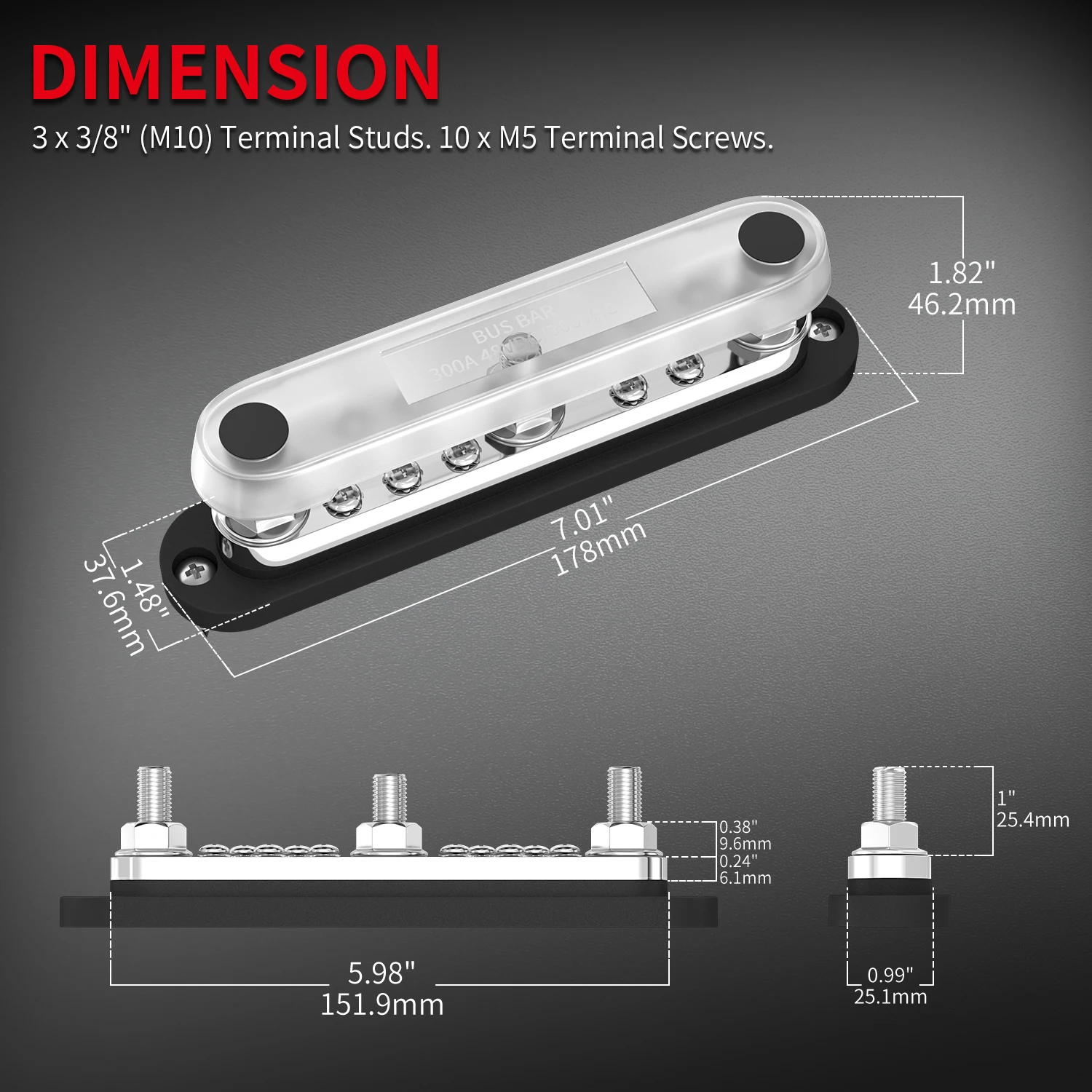 Heavy Duty 3XM10 10XM5 300A Bus Bar with ScrewnTerminals Power Distribution Block Busbar with Cover Terminal Blocks