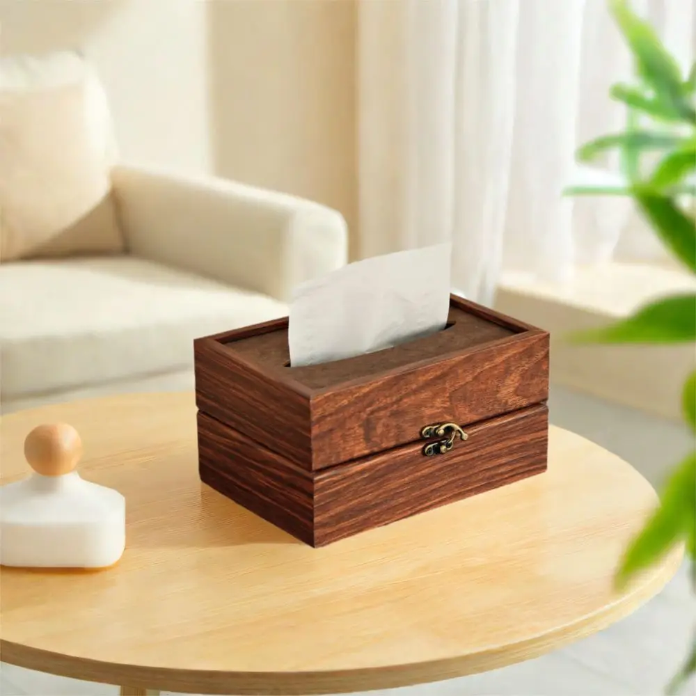 

Durable Retro Wooden Tissue Box Decorative Natural Grain Tissue Rack Elegant Square Napkin Storage Box Cafe Use