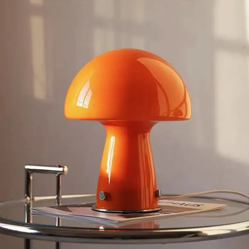 Nordic Minimalist Table Lamp Orange and White Glass Mushroom Shaped Lampshade Creates Homestay Atmosphere