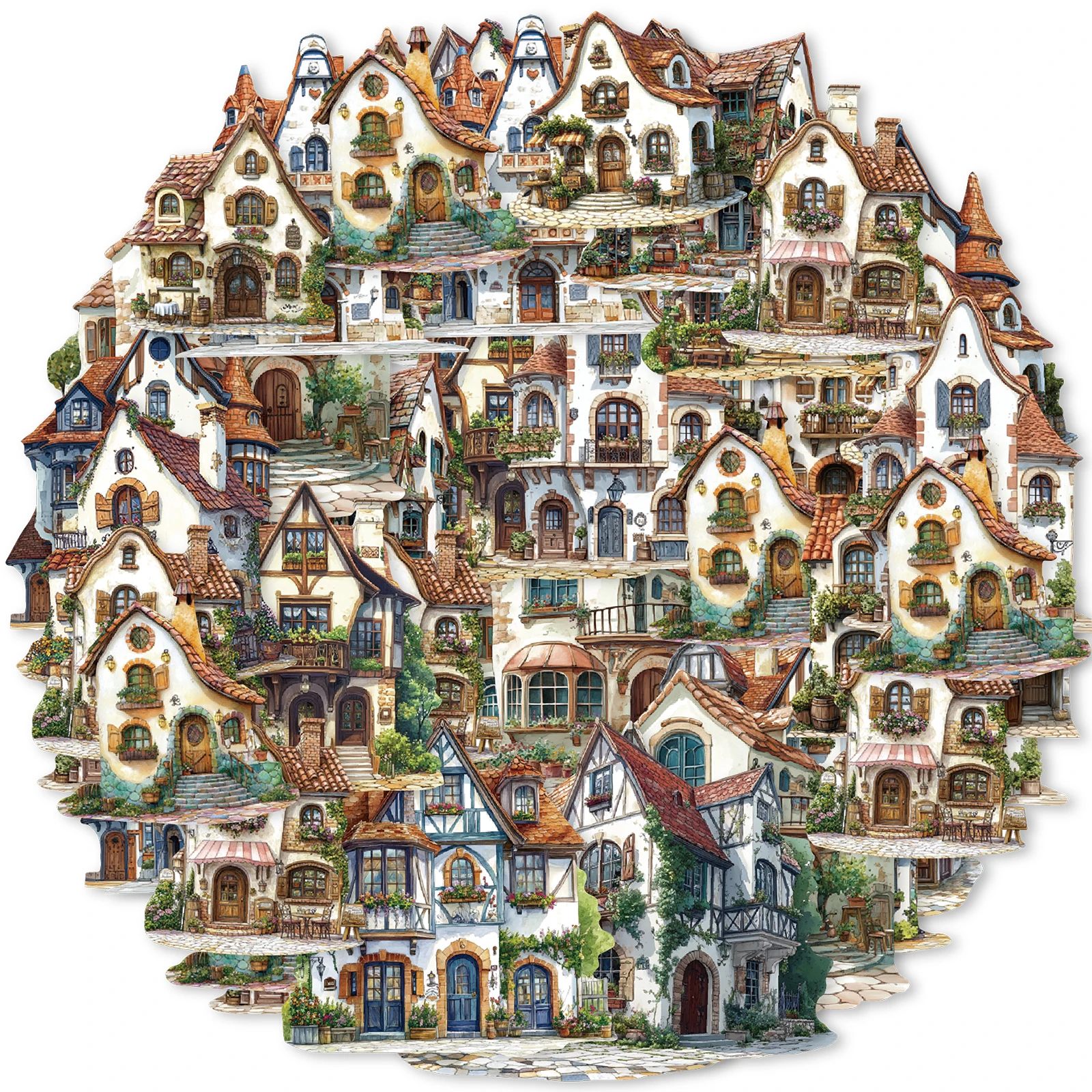 15 個ヨーロッパ小さな家建物レトロ PET ステッカーラップトップ荷物 Diy 装飾家の装飾おもちゃ文具ステッカー