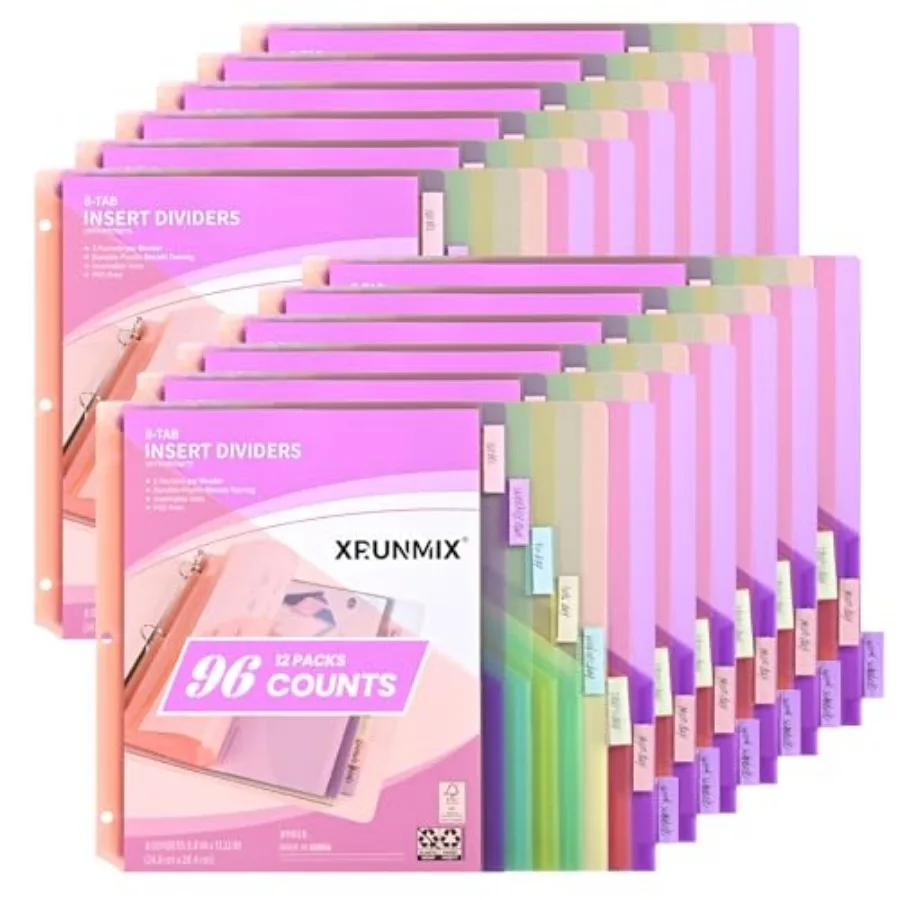 

Набор из 9 разделителей для папок на 8 колец с карманами, 8 пастельных цветов, формат US Letter