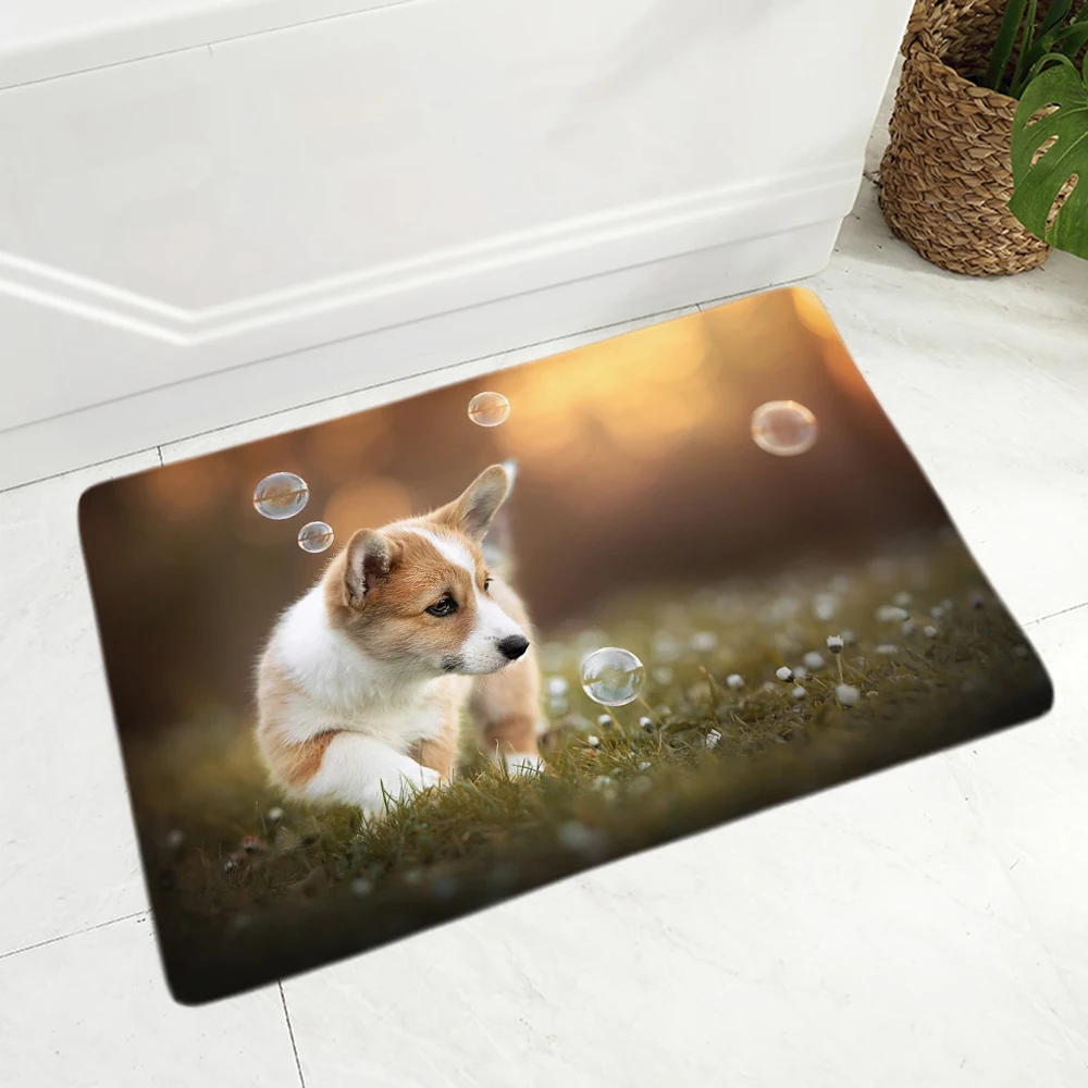 Cute Welsh Corky Pembroke Dog Doormat Non slip Soft Flange Pet Floor  Corridor Kitchen     Mat