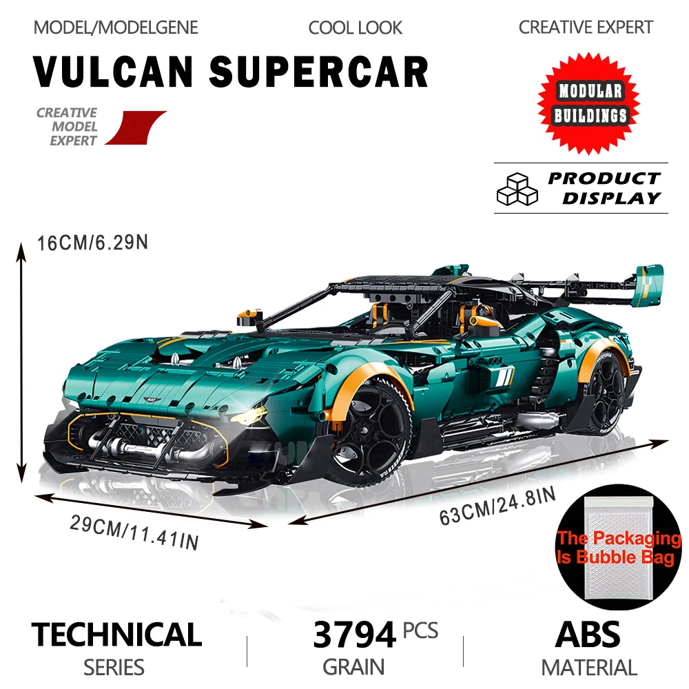 مقياس 1:8 مارتن فولكان سيارة رياضية بنة نموذج سيارة تجميع صعبة عالية لعبة الطوب التقنية لصبي هدية