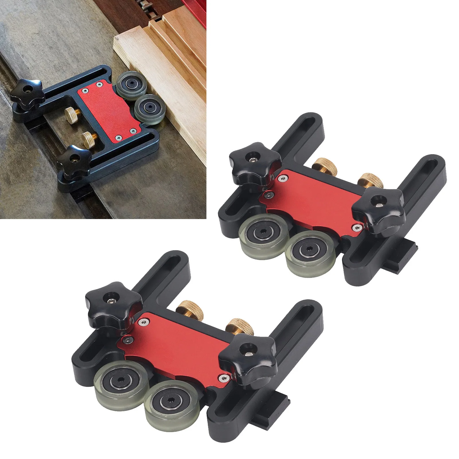 

2PCS Table Saw Pressing Feeder Board Aluminum Alloy Double Wheel Bearing Table Saw Feeder Adjustable for Woodworking Projects