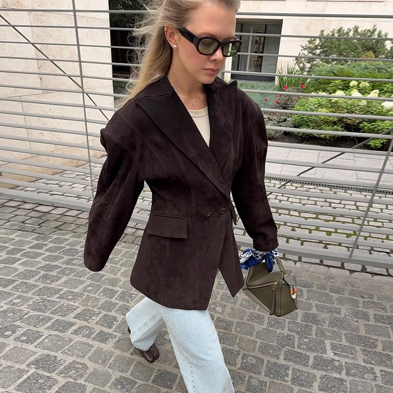 Wildleder Safari Stil Kurze Bomber Jacken Frauen Mode Stehen Kragen Epaulet Elastische Saum Taste Lose Mäntel Chic Damen Outer – Detail 6