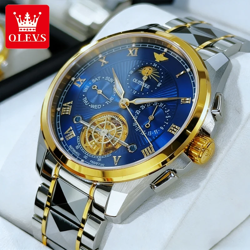 

Мужские часы OUPINKE, роскошные, с ремешком из вольфрамовой стали, сапфировым стеклом, водонепроницаемые, с функцией фазы луны, оригинальные автоматические механические часы